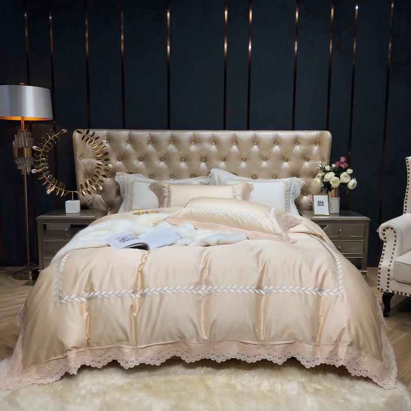 

1200TC Embroidered white Golden Duvet Cover Premium Soft Egyptian Cotton Bedding set Queen/King size 4/6 Pcs fitted BedSheet
