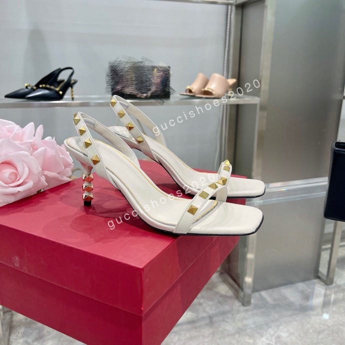 

2022 Women High Heels Sandals Patent Ankle Strap Pump Studs Shoes Fashion Sandals Genuine Leather Bottom Rivets Party Dress Wedding Sandals, 02