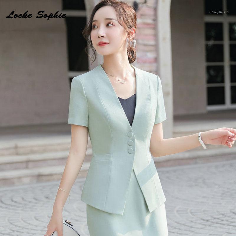 

1pcs Women' Plus size Blazers coats 2020 Summer Cotton Button Splicing Short sleeve Small jackets ladies Skinny Blazers Suits1, Black