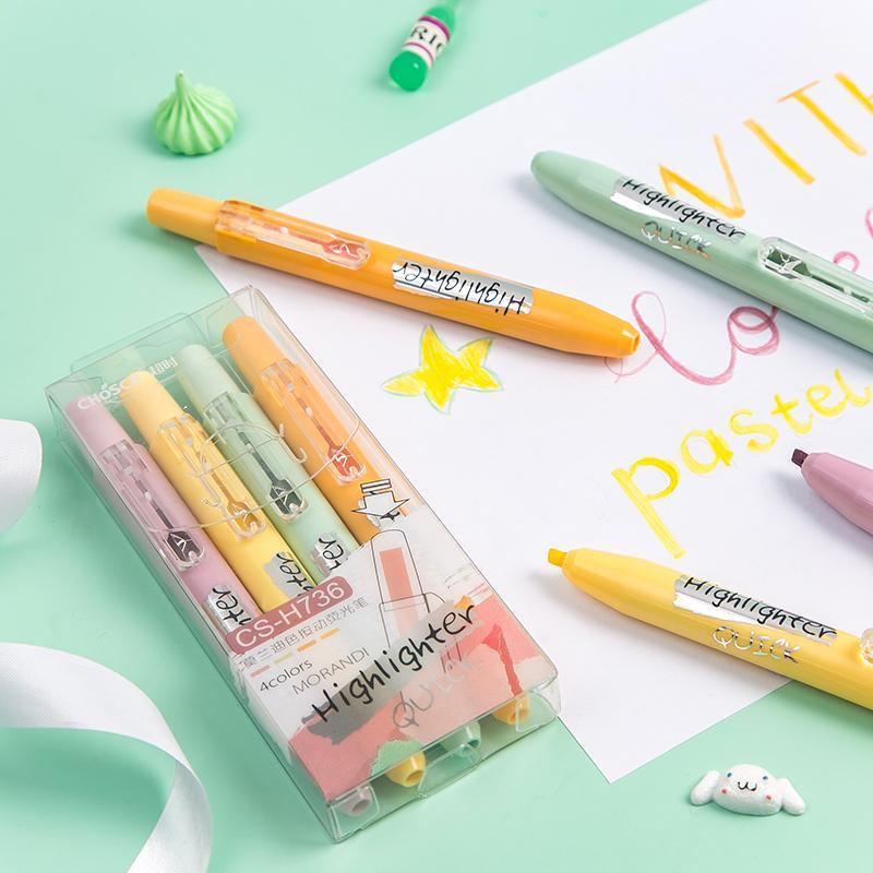 

4pcs Morandi colors Highlighter Pen Set Chisel tip Fluorescent Color Marker Liner Drawing Stationery Office School Student F8071