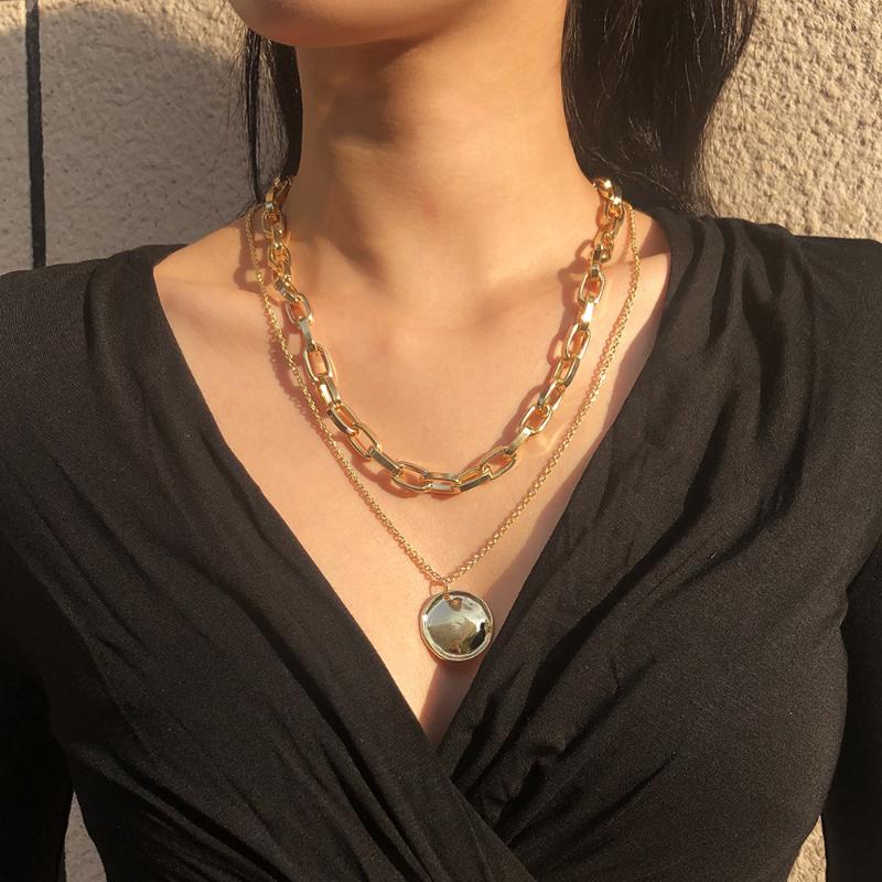 

European and American hot selling temperament fashion necklace strip retro simple disc pendant multi-layer Necklace