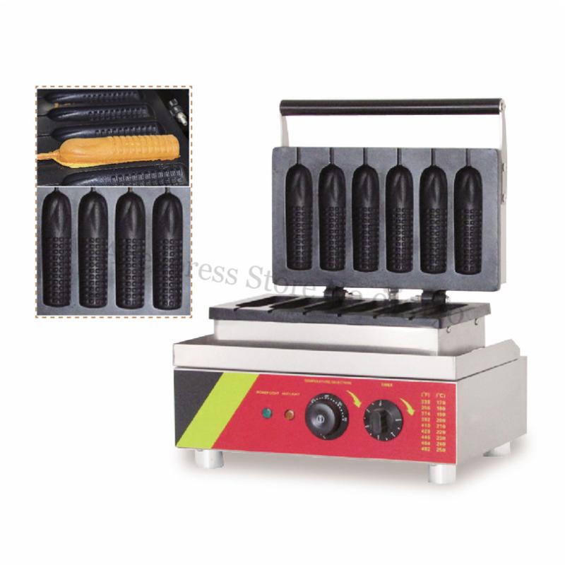 

Electric Corn Hotdog Waffle Machine Corn Hot Dog Waffle Maker Street Snack Fast Lolly Hotdog Baker 6 Molds 220V/110V