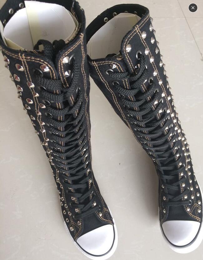 

2020 Classic Rivets Dancing Lasso Ultra High Boots Canvas Size 35-43 Napf, Black