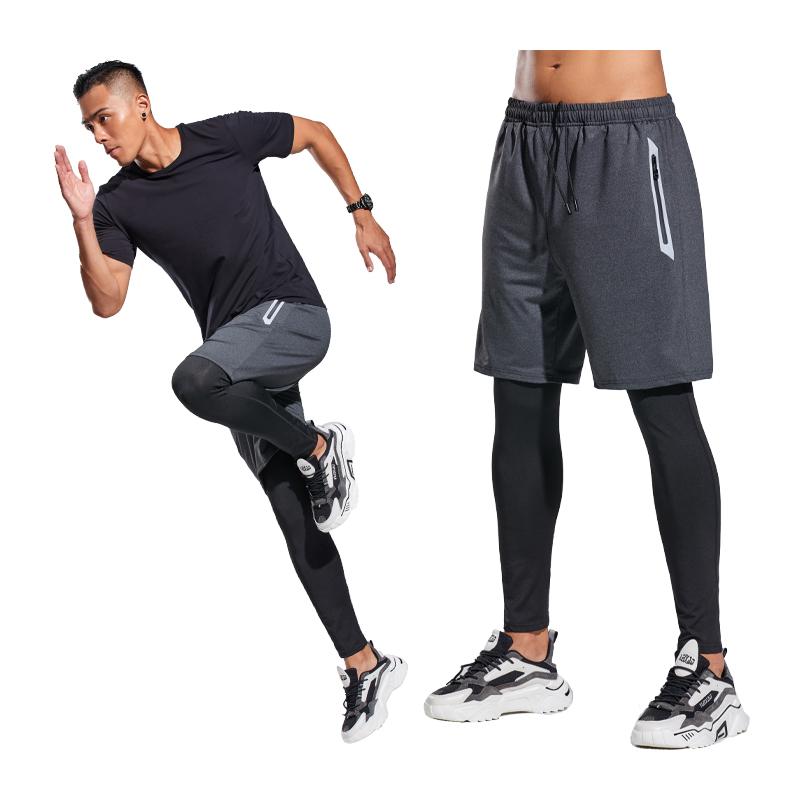 

Running Trousers Men Quick Dry Gym Fitness Sportswear Compression Bodybuilding Sweatpant 2 In 1 Long Pants, Grey