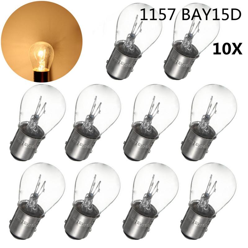 

Hot 10pcs 380 BAY15D 1157 21/5W Natural White Glass Double Filament Warm White Car DRL Stop Brake Lights Halogen Bulb DC 12V, As pic