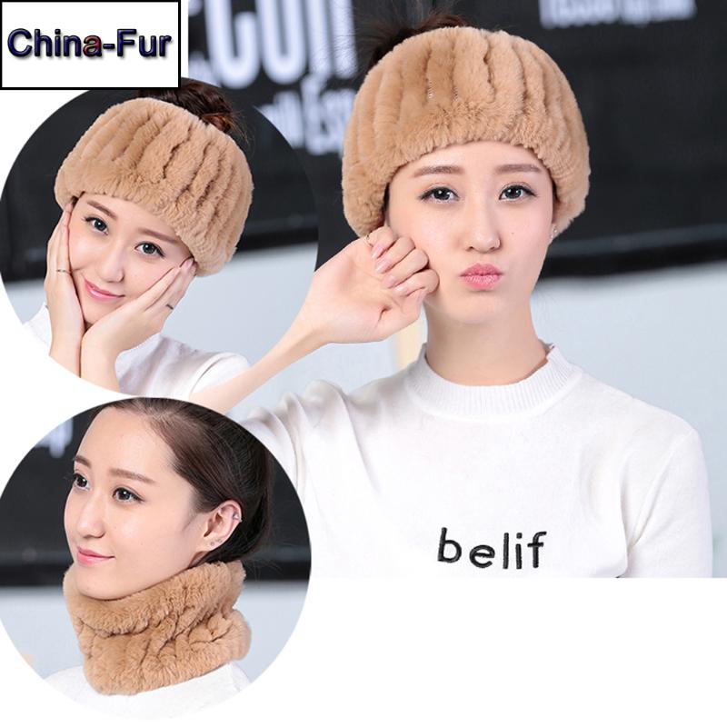 

2020 Winter Women Handmade 100% Real Rex Fur Scarf Knitted Genuine Rex Fur Headbands Girls Natural Real Ring Scarves