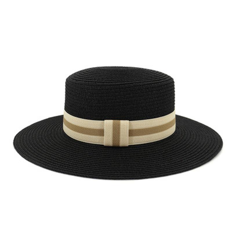 

women hats summer spring white black straw hats wide brim flat top band belt solid casual beach travel men women summer sun