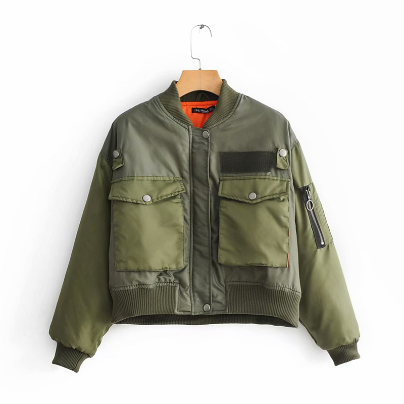 

2021 New Streetwear Army Green Jacket Fashion Ladies Short Female Pocket Chic Tippy Casual Tops Thick Girls Outerwear C88P