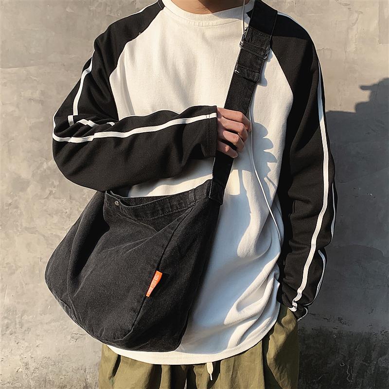 

Crossbody Bag Japanese Retro Denim Bag Harajuku Lazy Style Shoulder Casual Wild Couple Diagonal, Black