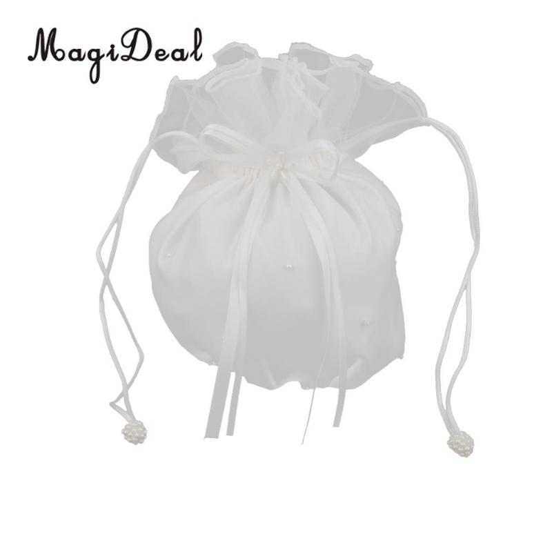

MagiDael 1Pc Ivory Romantic Satin Favor Gift Candy Bag Pouch for Wedding Bridal Bag Flower Girl Baby Shower Handbag Dolly Decor
