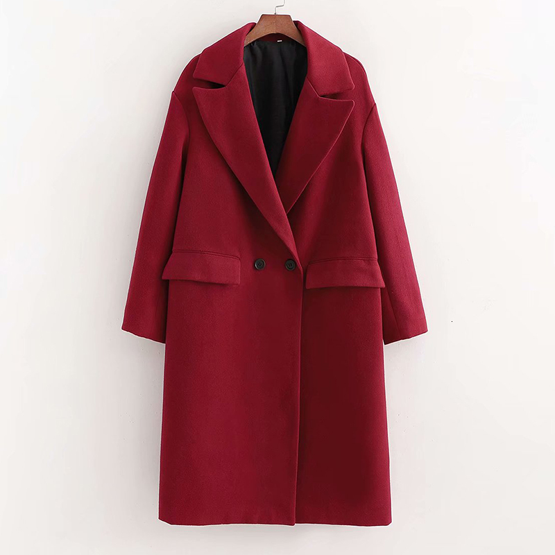 

2021 New Winter Woolen Turn Down Collar Sleeves Double Breasted Long Wool Solid Women Warm Coat Casaco Feminino Fmi8