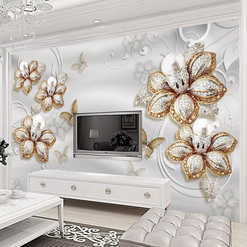 

European Style Luxury Jewelry Flowers Mural Wallpaper Living Room TV Sofa Home Decor Photo Wall Paper Self-Adhesive 3D Stickers, As pic