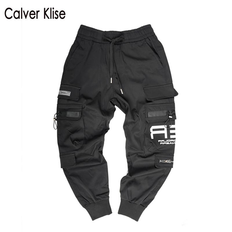 

Calver Klise Mens Side Pocket Cargo Pants Hip Hop Streetwear Harajuku Black Jogger Track Sweatpant Japanese New Casual Trousers