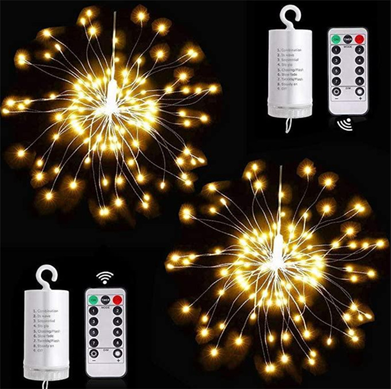 

Christmas Lights LED Strings 8 Modes Battery Operated Decorative 120 150 180 200 Firework Shaped Copper Wire Mini String Light