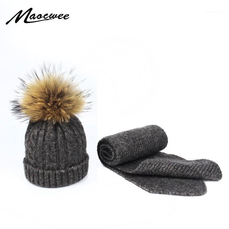 

Children Real Fur Pompom Knitting Beanie Hats Scarves Set Suit Baby Hats Scarf For Boys and Girls 0-5 Years Winter Warm 20201