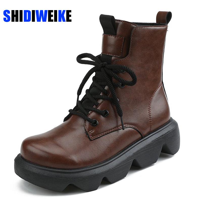 

Women Boots 2021 New Soft Leather Lace-up Women Shoes Handmade Retro Casual Concise Sewing Ankle Platform Boots AC375, Black