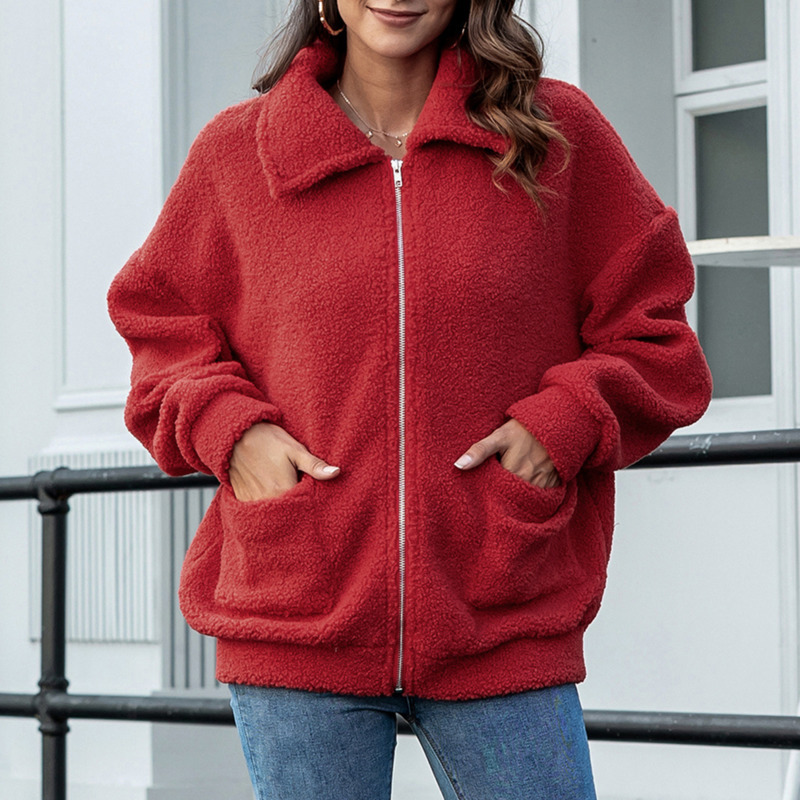 

Women winter soft lamb wool female zipper casual jacket plus size fashion outerwear fur coat of the fake 3J51, Red