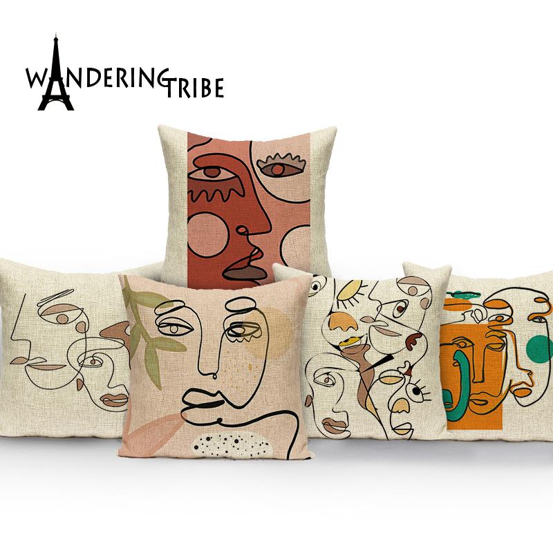 

Abstract Woman Cushion Cover Nordic Geometric Decorative Pillows Cases Graph Linen Cushions Home Decor Line Portrait Pillow Case, L2030-1