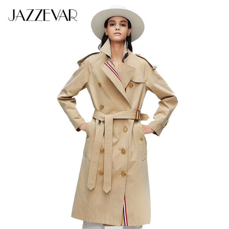 

JAZZEVAR 2020 New arrival autumn khaki trench coat women casual fashion high quality cotton with belt long coat for women 9004-1, Khaki ct01