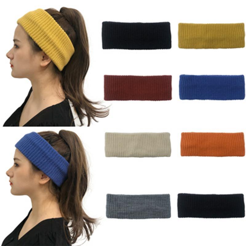 

Vintage Casual Candy Color Headband For Women Autumn Winter Wool Knitted Head Band All Matched Elastic Hat, Black