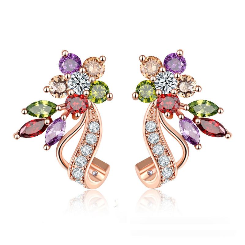 

Hainon Fashion Colorful Cubic Zirconia Flower Cute Rose Gold Color Hoop Earrings for Women Girls Jewellery Valentine Day Gifts