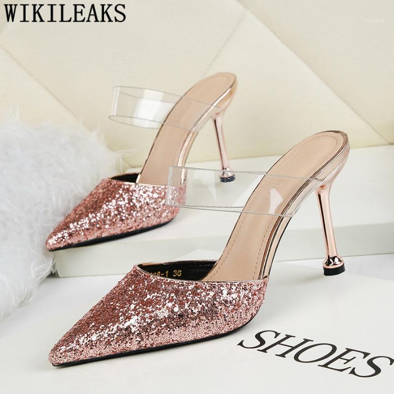 

Glitter Heels Slingback Shoes Mules High Heels Prom Shoes Summer High Sandals Women Pumps Women Scarpe Donna Elegant1, Black