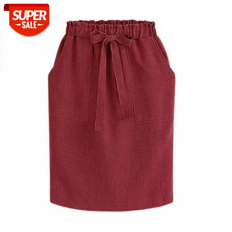 

2019 New Spring Summer Elegant Midi Skirts Womens Office Pencil Skirt Cotton Elastic Waist Package Hip Skirt Bow Green #wi8V, White;black