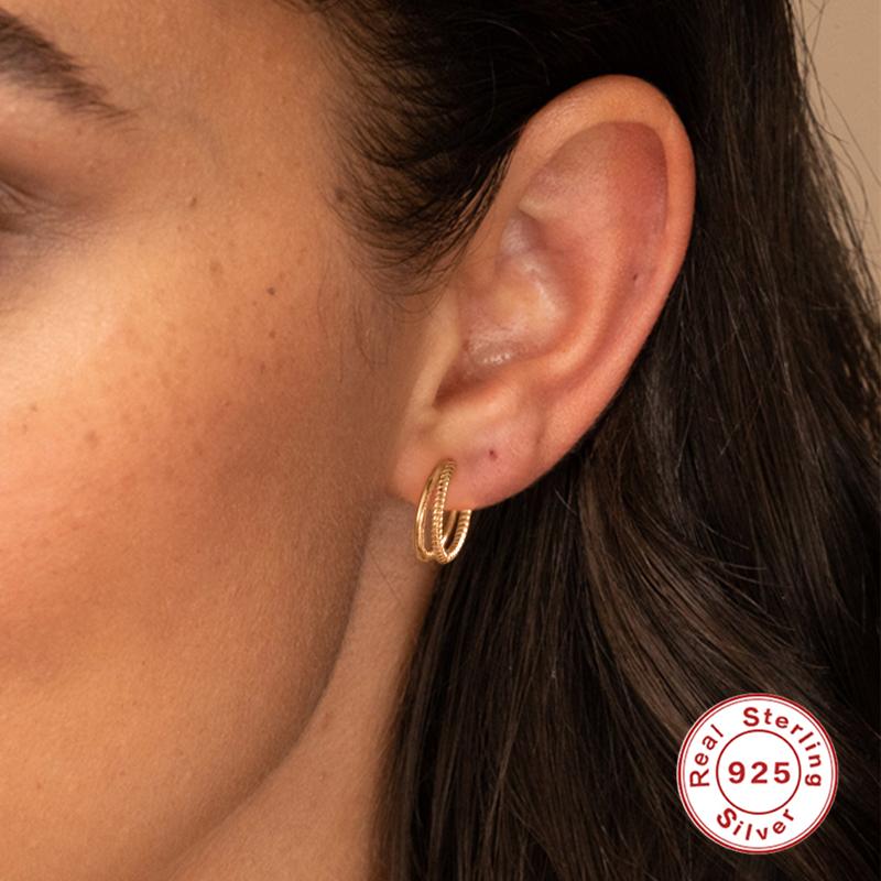 

ROMAD Minimalism Double Hoops Earrings 925 Sterling Silver Earrings For Women Fashion Twist Glossy Jewelry Earring Pendientes