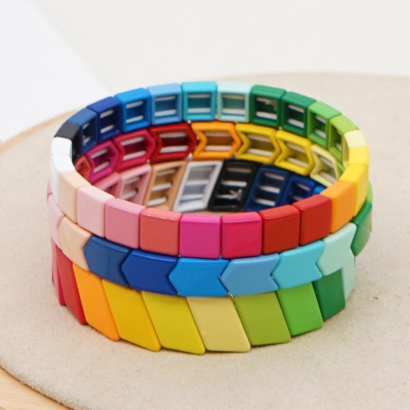 

Shinus Summer Rainbow Bracelets For Women Boho Beach Vacation Colorful Enamel Tile Beads Bracelets Bangle Jewelry Wholesale1