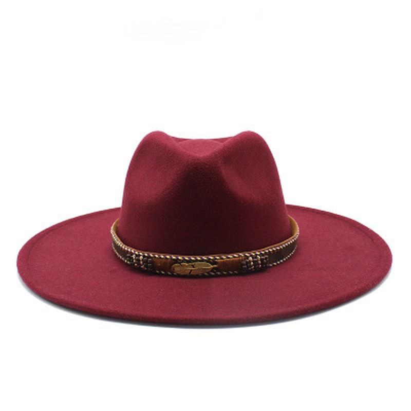 

big brim fedora hats women men winter autumn solid band belt luxury women hats red black white wedding big brim hat, Khaki