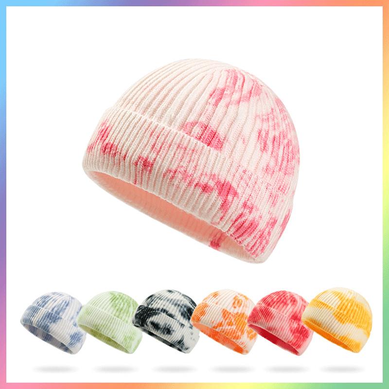 

Korean version of joker the gradient tie-dye wool female Ins joker knitted fall and winter gradual melon skin cap cap, Black
