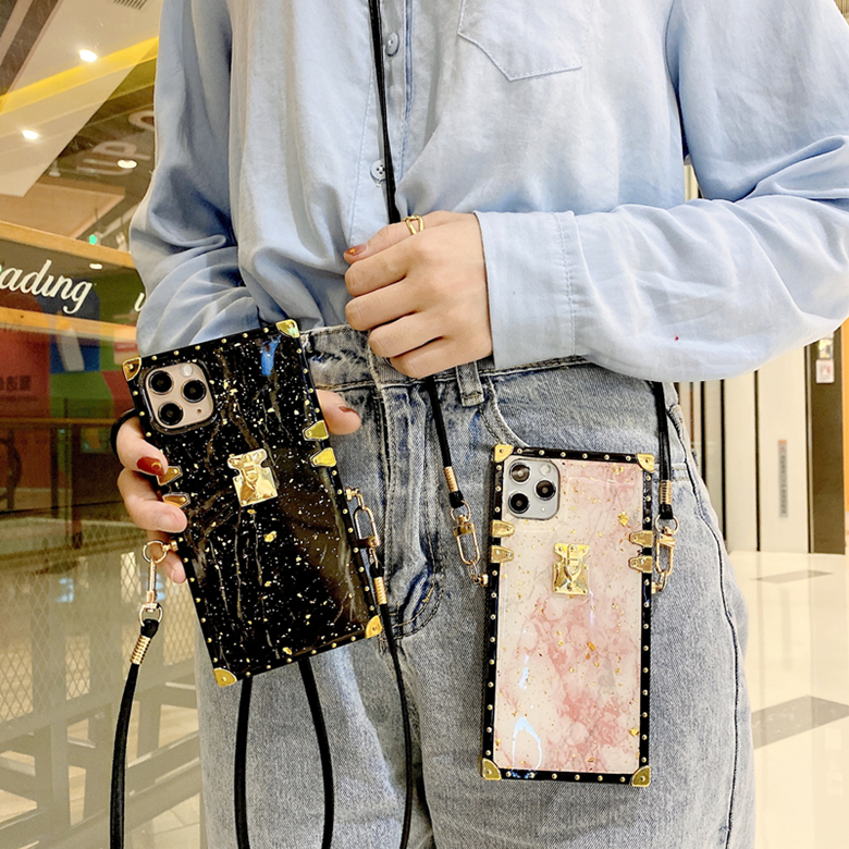 

Luxury Crossbody Square Plating Marble Back Case Shockproof for iPhone 12/11 Pro Max XR XS 6s 8 Plus Samsung S20 Note20 Ultra