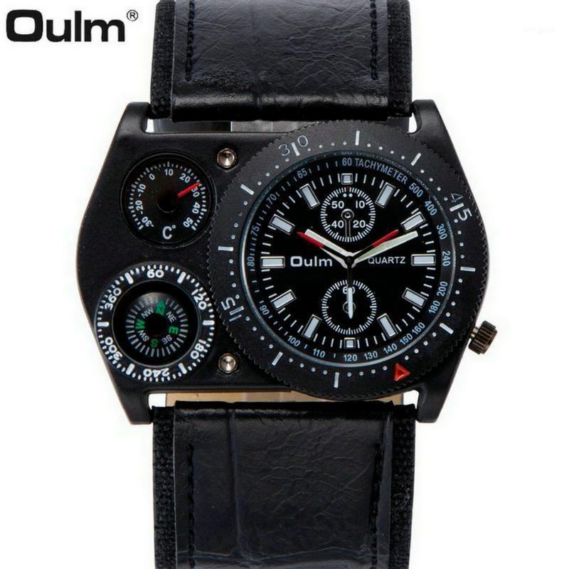 

Wristwatches OULM Fashion Vintage Quartz Watch Men Grain Leather Strap Oversize Design Boyfriend Chic Sport Wrist Watches Relogio Masculino1, Black