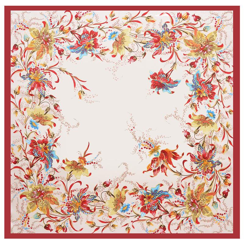 

2021 90x90 Idyllic floral Multipurpose women Silk twill scarf Satin square tie Hairband ladies foulard femme towel bufanda shawl