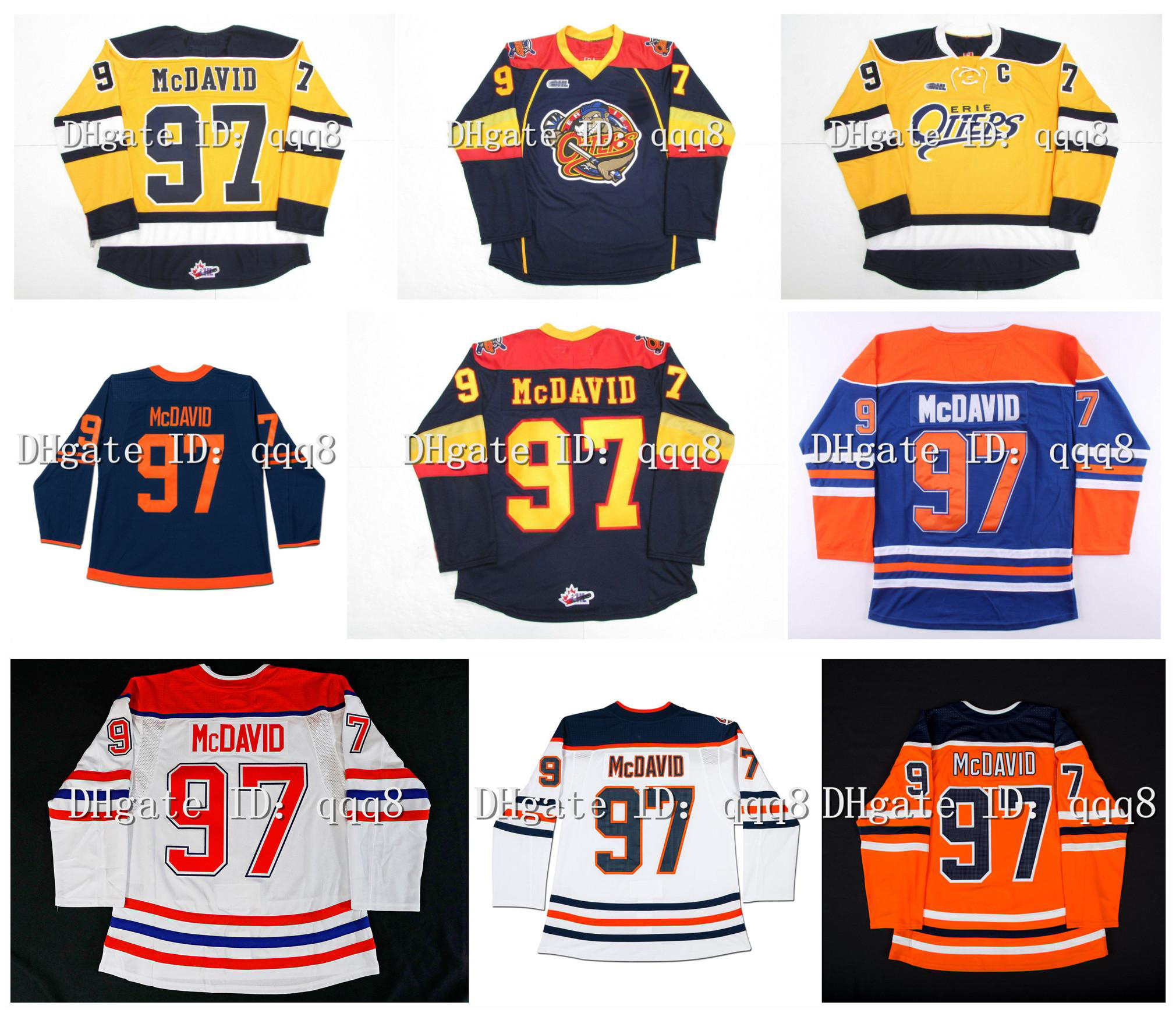 

97 Connor McDavid Jersey Erie Otters White Blue Orange Yellow Black OHL COA Reverse Retro Hockey Jersey Size S-XXXL, As pic