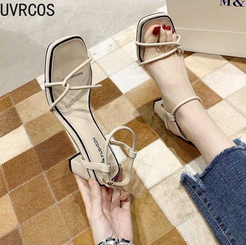 

Fashionable Women's Sandals Pure Color Simple Elegant Trendy Versatile Personalized Upper Design Female High Heels 2021, Beige