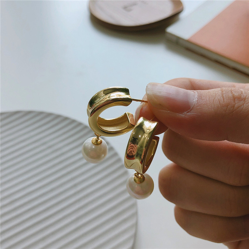 

Authentic 925 Sterling Silver Pearl Drop Earrings Circle Shape Gold Plated Party Earring Women Fine Jewelry Gifts YME536