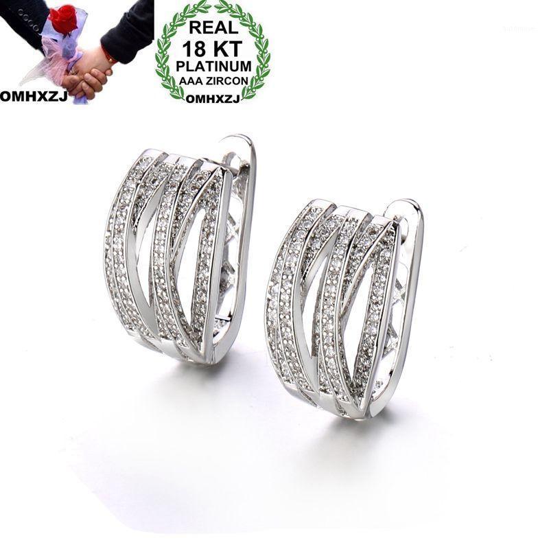 

OMHXZJ Wholesale European Fashion Woman Girl Party Wedding Gift Geometry Zircon 18KT White Gold Hoop Earrings EA4641