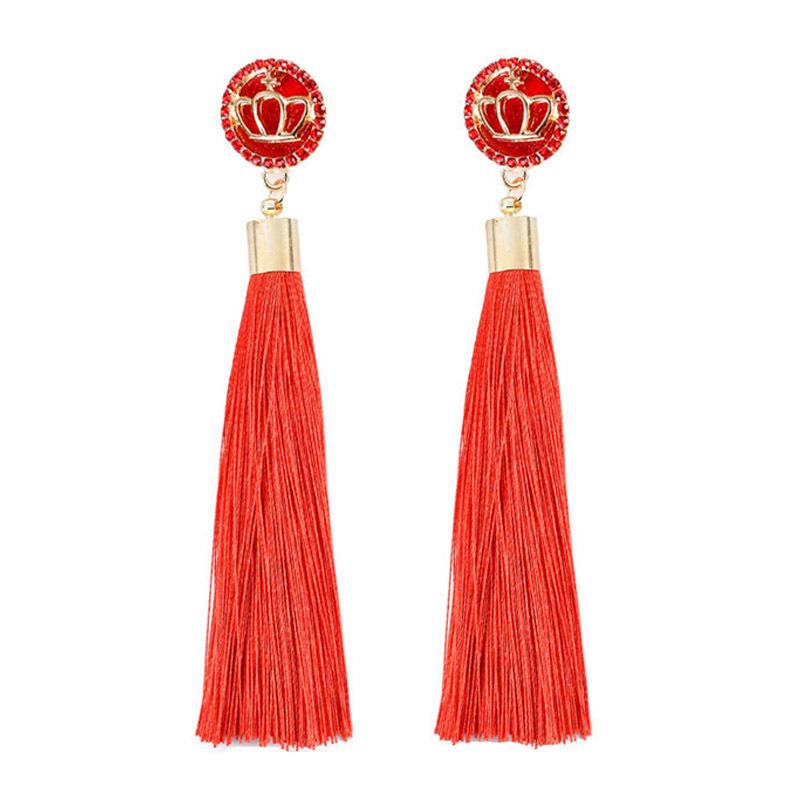 

Long Women's Tassel Earrings Wedding Boucle Crown Drop Alloy Earrings Pendientes