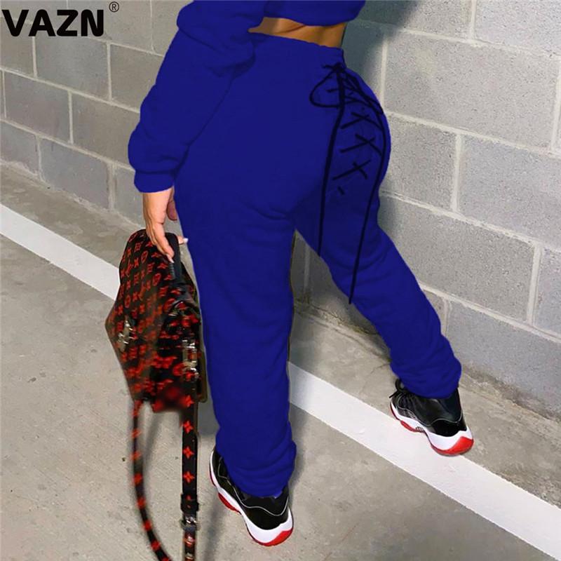 

VAZN 2020 Autumn New Special Cross Bandage Young High Street Solid Free Full Length Women Slim Tracksuits Pencil Pants, Black