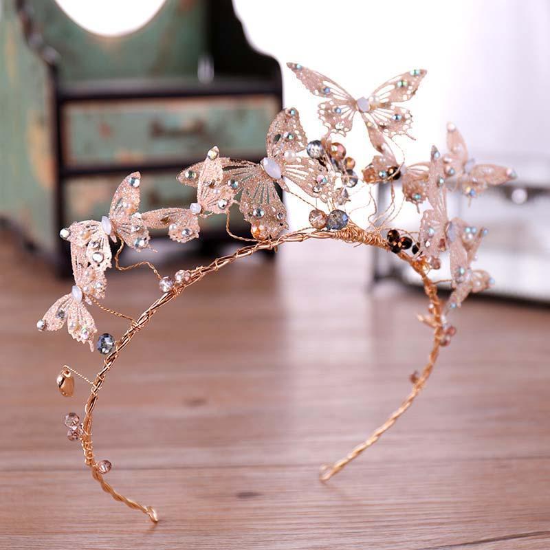 

Hair Clips & Barrettes Vintage Gold Butterfly Tiaras And Crown Crystal Tassel Diadem Earrings Sets Handmade Women Jewelry Wedding Accessor B, Golden;silver