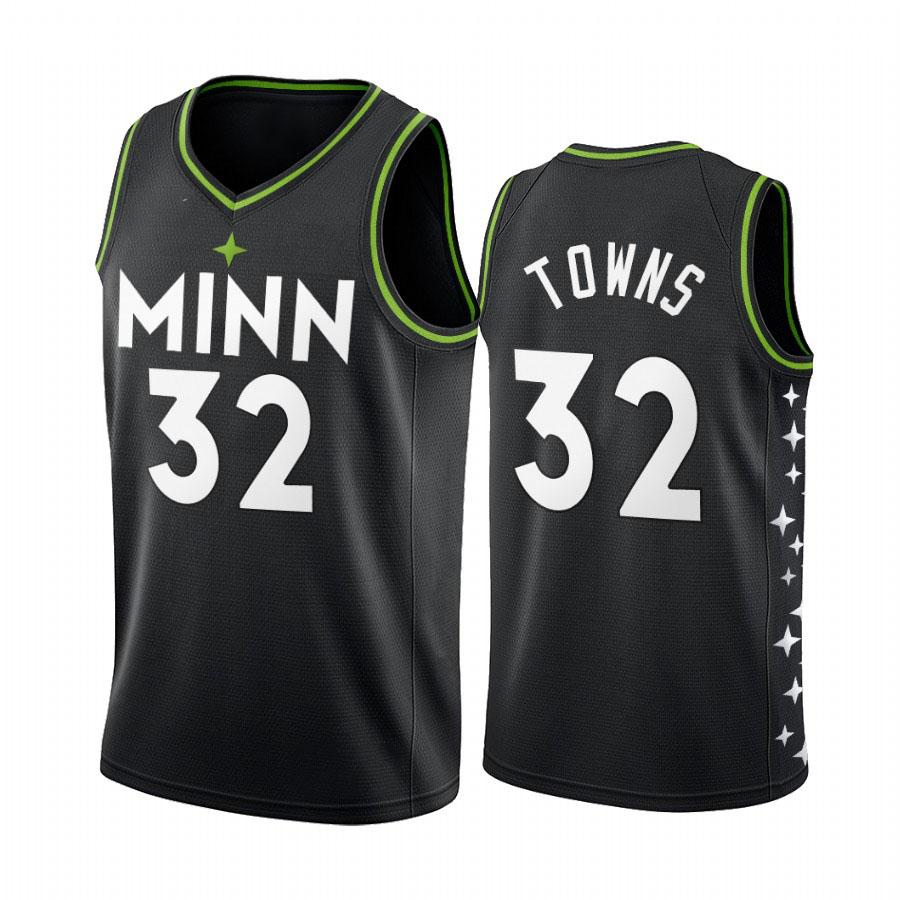 

Men 0 Russell Anthony Edwards 32 Towns Minnesota Timberwolves NBA 2020-21 Navy City Basketball Jersey, Black;red