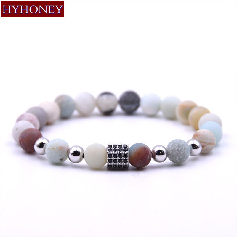 

Charm Bracelets HYHONEY Frosted Amazonite Natural Stone For Women Micro Pave CZ Copper & Bangles Men Jewelry Pulseras