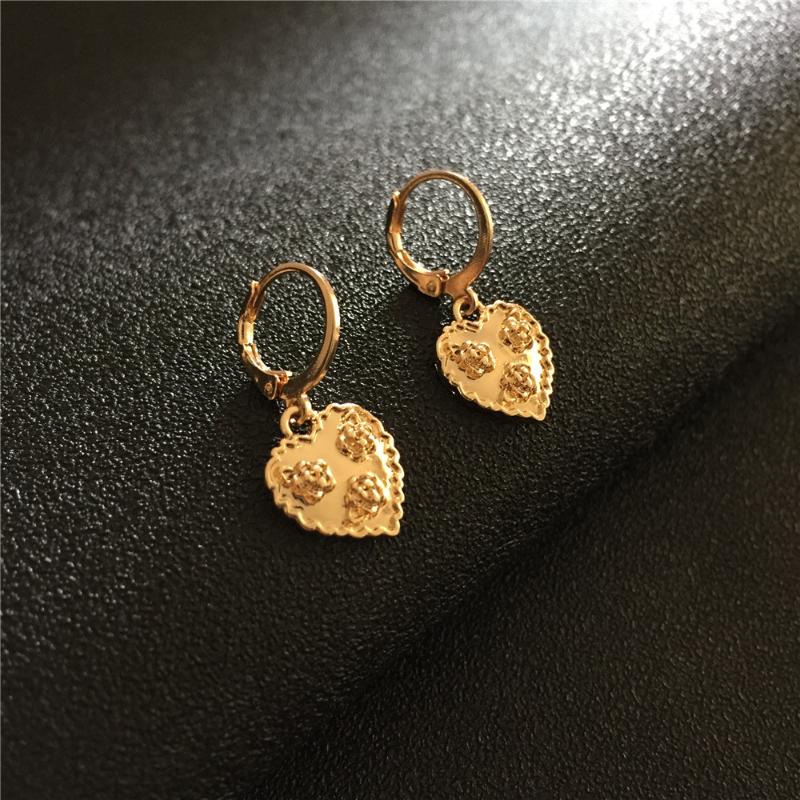 

Gold Tiny Rose Heart Charm Hoop Earrings For Girl Super Cute Fashion Jewelry School Casual Every Situation