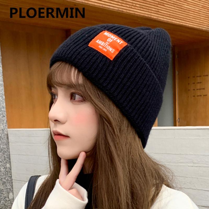 

Beanie/Skull Caps Beanies Hats Winter Women Patch Letter Skull Cap Earflaps Knitted Embroidery Korean Fashion Warm Autumn Street Trend Hat, Black