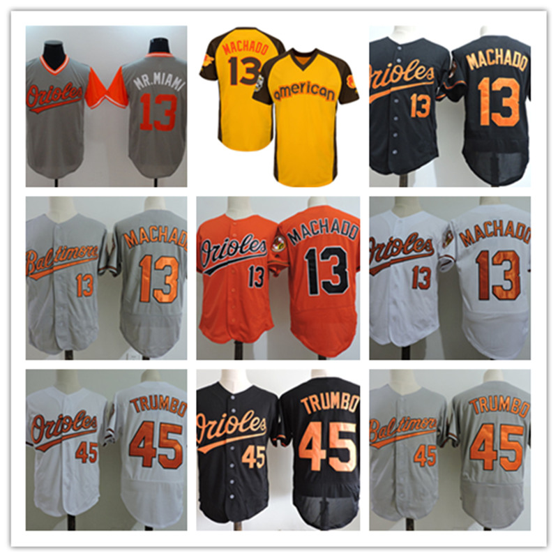 

Discount Mens #13 Manny Machado Jersey Stitched Orange White Grey Black #45 Mark Trumbo baseball Jerseys S-3XL