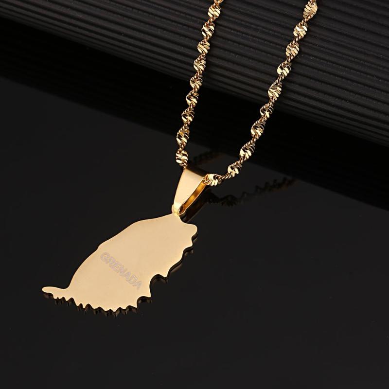 

Pendant Necklaces Stainless Steel Grenada Island Map Trendy Caribbean Chain Jewelry