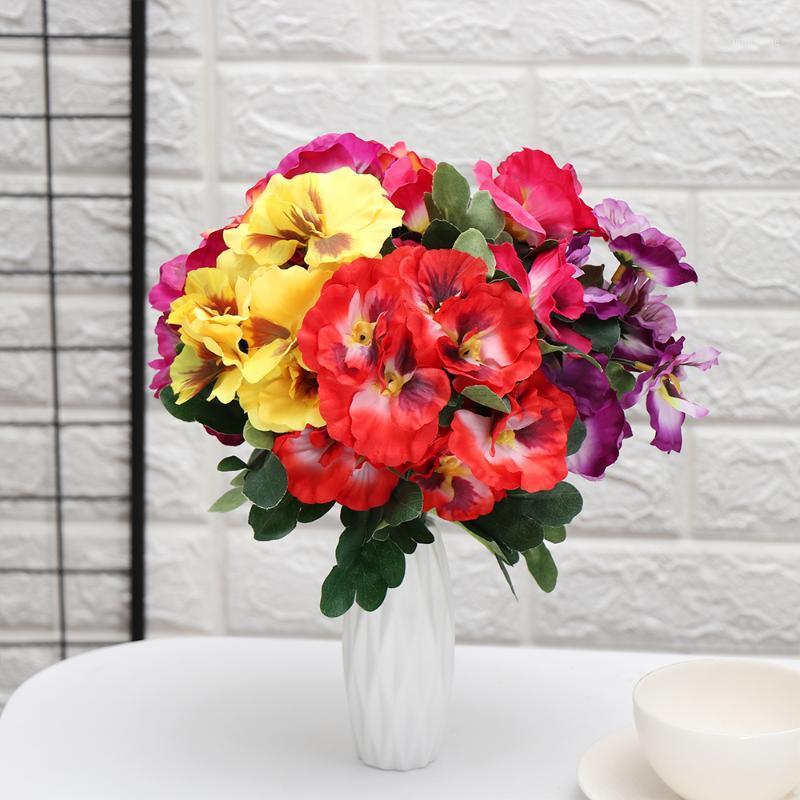 

1Pc 10 head Artificial Flowers Handmade Simulation Plant Bunch Pansy Flower Party/Wedding Banquet Decoration Fake Flower1, Orange