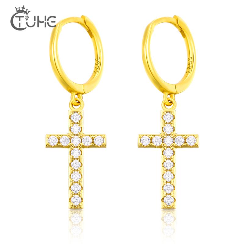 

925 Sterling Silver Cross Dangle Earrings For Women New Trend Lady Fashion Jewelry Cubic Zircon Crystal Fashion Style Jewelry