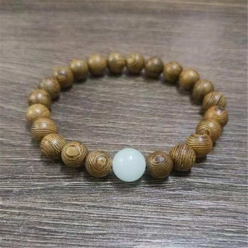 

Blue Luminous Glowing In The Dark Stone Rosary Bracelet Men Natural Sandalwood Wood Buddhist Buddha Bracelets For Women Jewelry